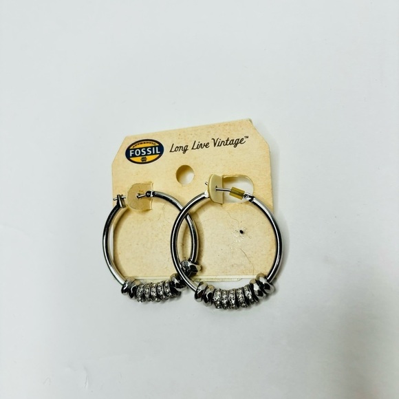 FOSSIL Rondel Nuget Silver Charm Hoops - Picture 4 of 6